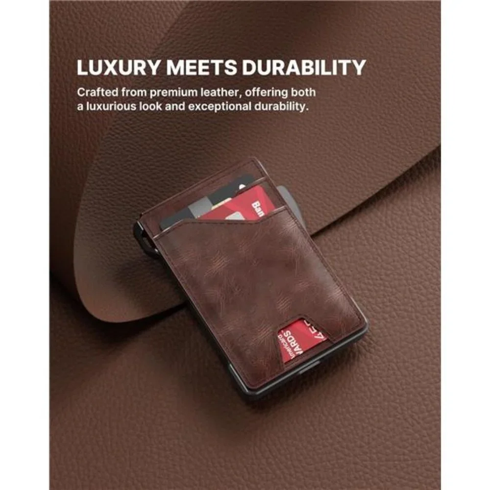 Tactical Wallet for Men Card Holder Pop Up Card Case Genuine Leather Slim